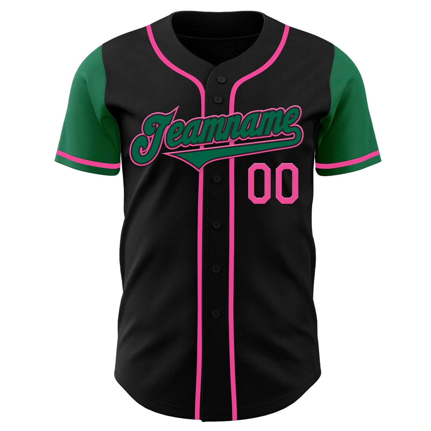 Custom Black Kelly Green-Pink Authentic Two Tone Baseball Jersey view 2