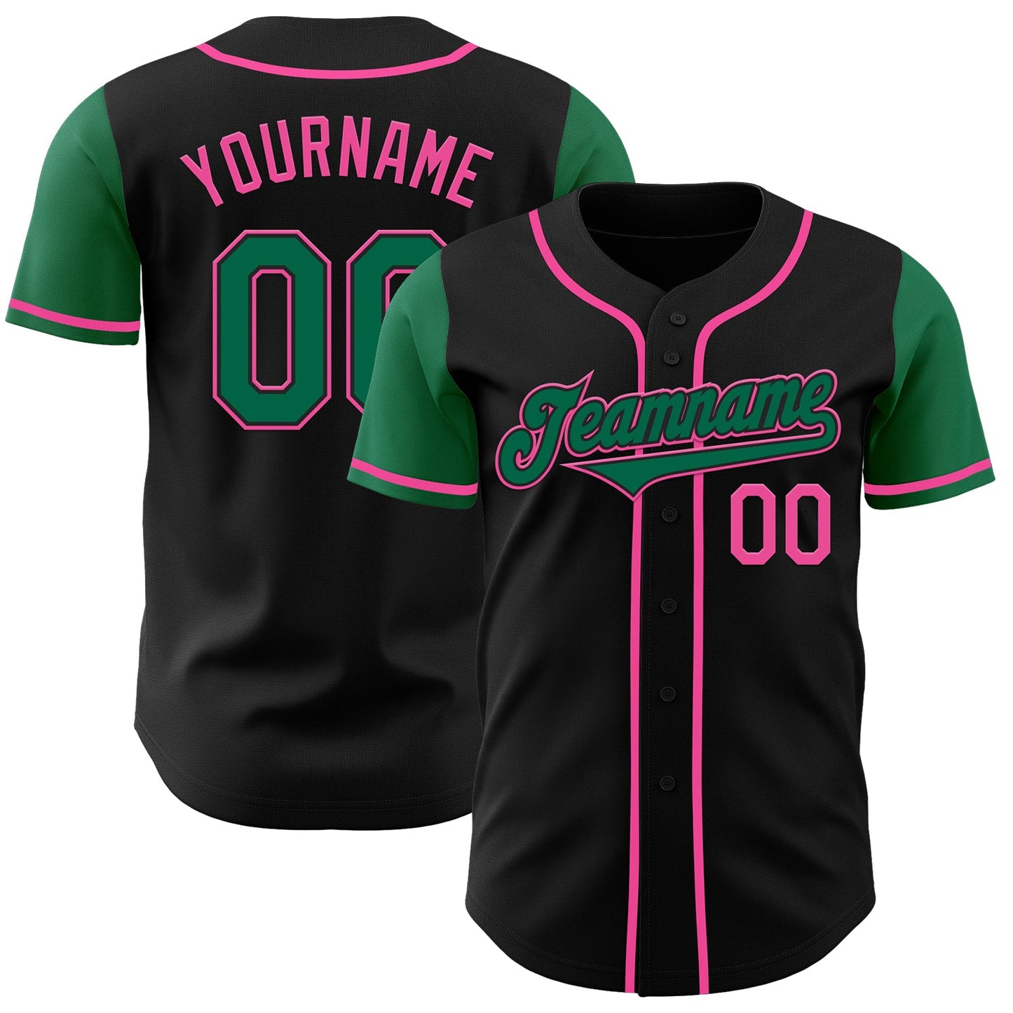 Custom Black Kelly Green-Pink Authentic Two Tone Baseball Jersey - Main View