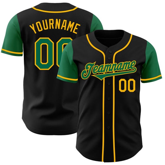 Custom Black Kelly Green-Gold Authentic Two Tone Baseball Jersey - Main View