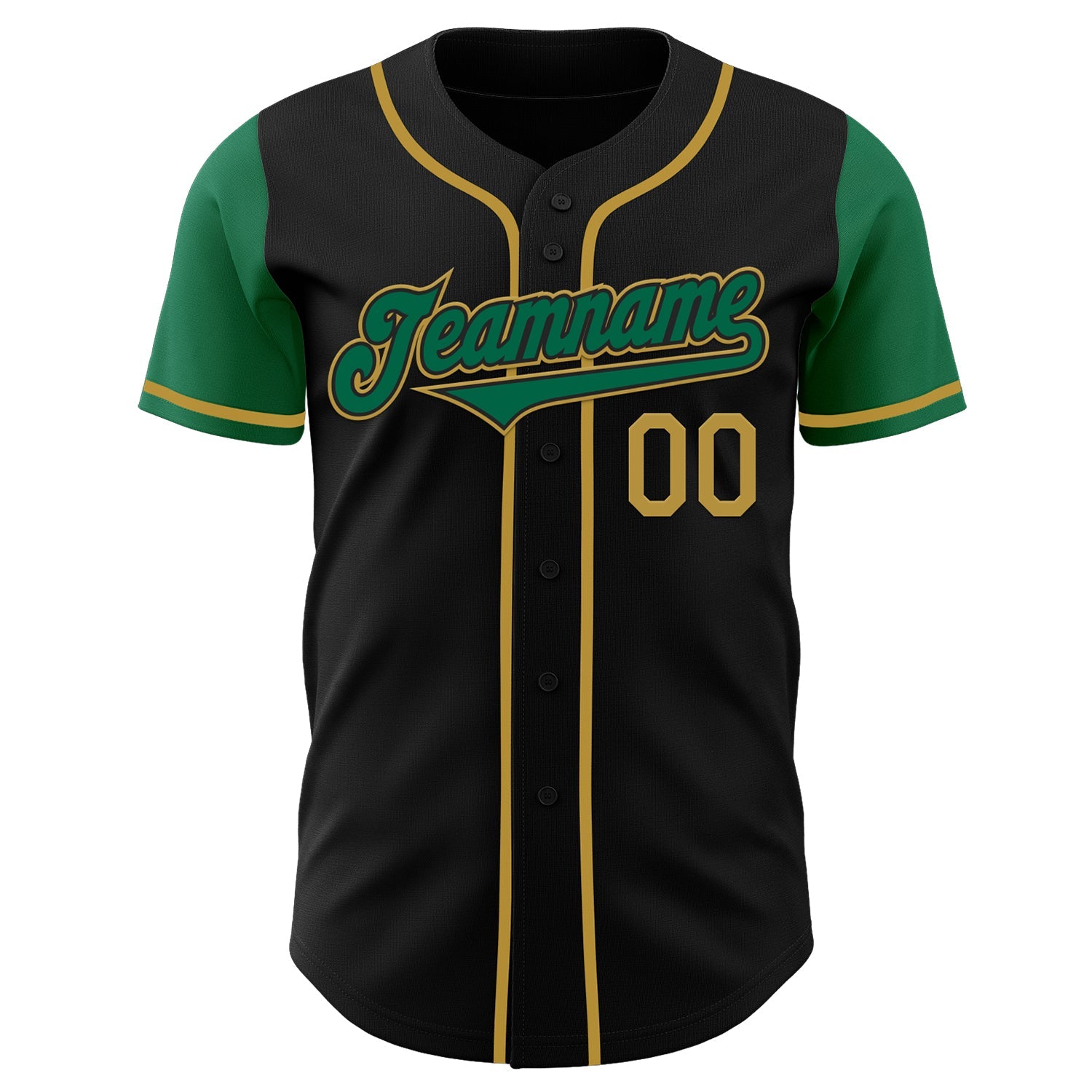 Custom Black Kelly Green-Old Gold Authentic Two Tone Baseball Jersey view 2