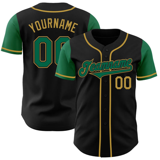 Custom Black Kelly Green-Old Gold Authentic Two Tone Baseball Jersey - Main View