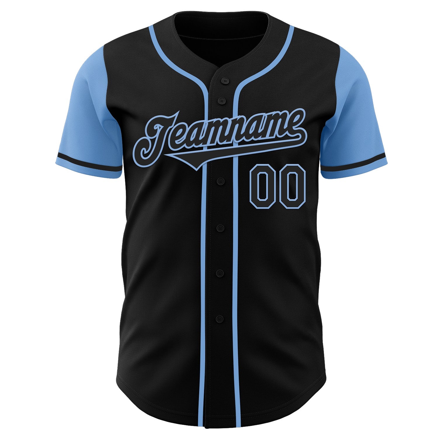 Custom Black Light Blue Authentic Two Tone Baseball Jersey view 2