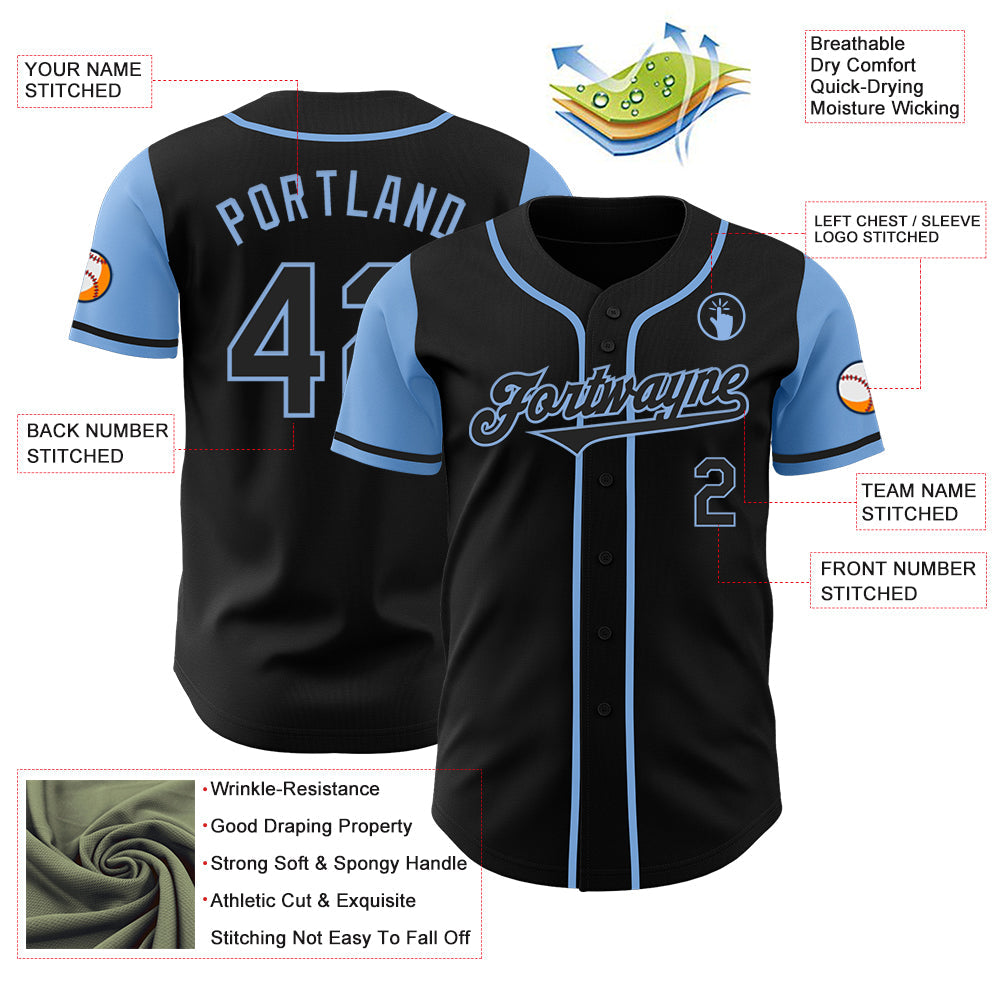 Custom Black Light Blue Authentic Two Tone Baseball Jersey view 3