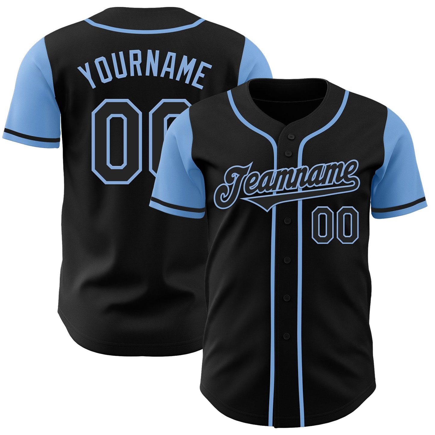 Custom Black Light Blue Authentic Two Tone Baseball Jersey - Main View