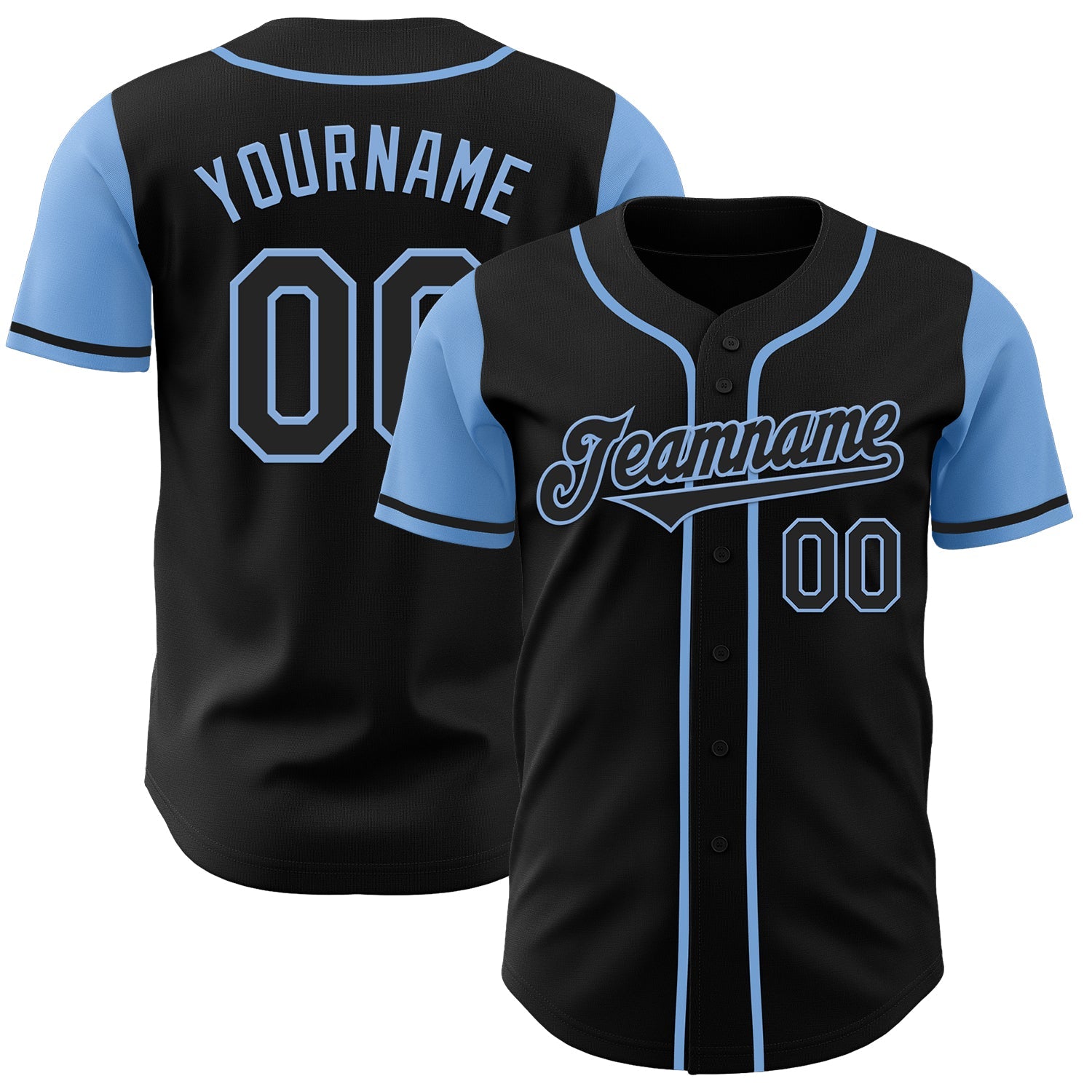 Custom Black Light Blue Authentic Two Tone Baseball Jersey - Main View