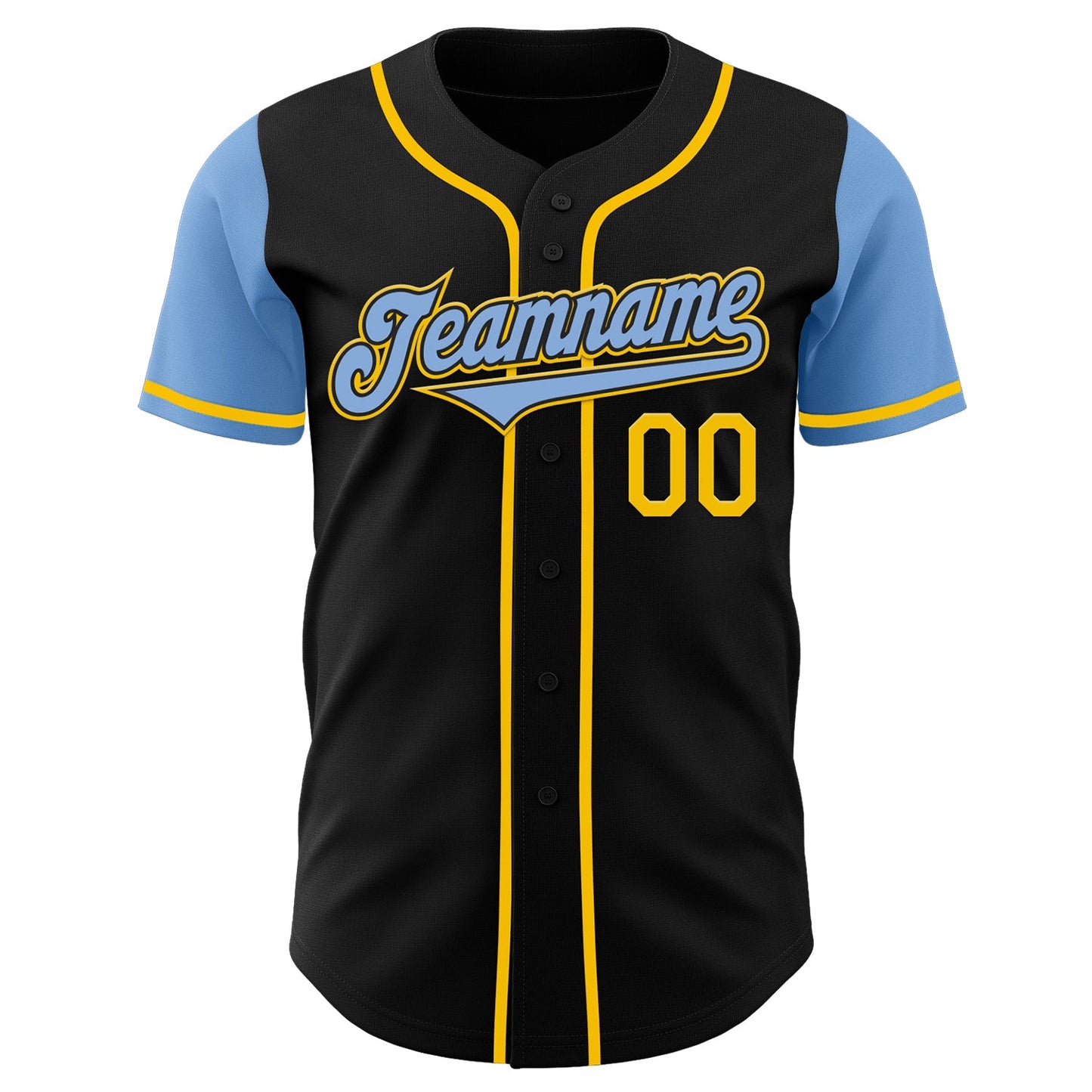 Custom Black Light Blue-Yellow Authentic Two Tone Baseball Jersey view 2