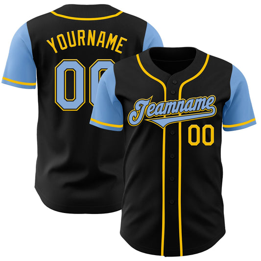 Custom Black Light Blue-Yellow Authentic Two Tone Baseball Jersey - Main View