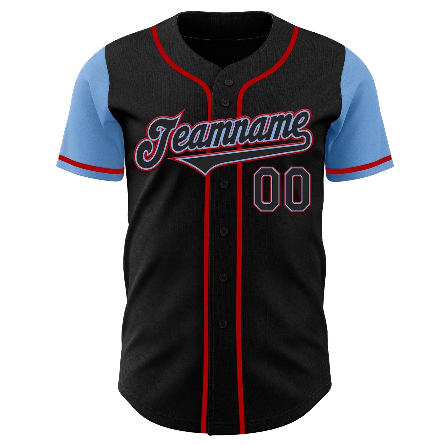 Custom Black Light Blue-Red Authentic Two Tone Baseball Jersey view 2