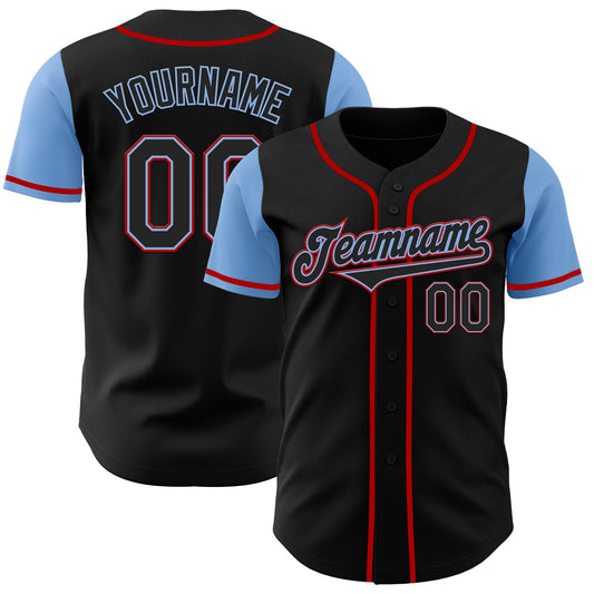 Custom Black Light Blue-Red Authentic Two Tone Baseball Jersey - Main View
