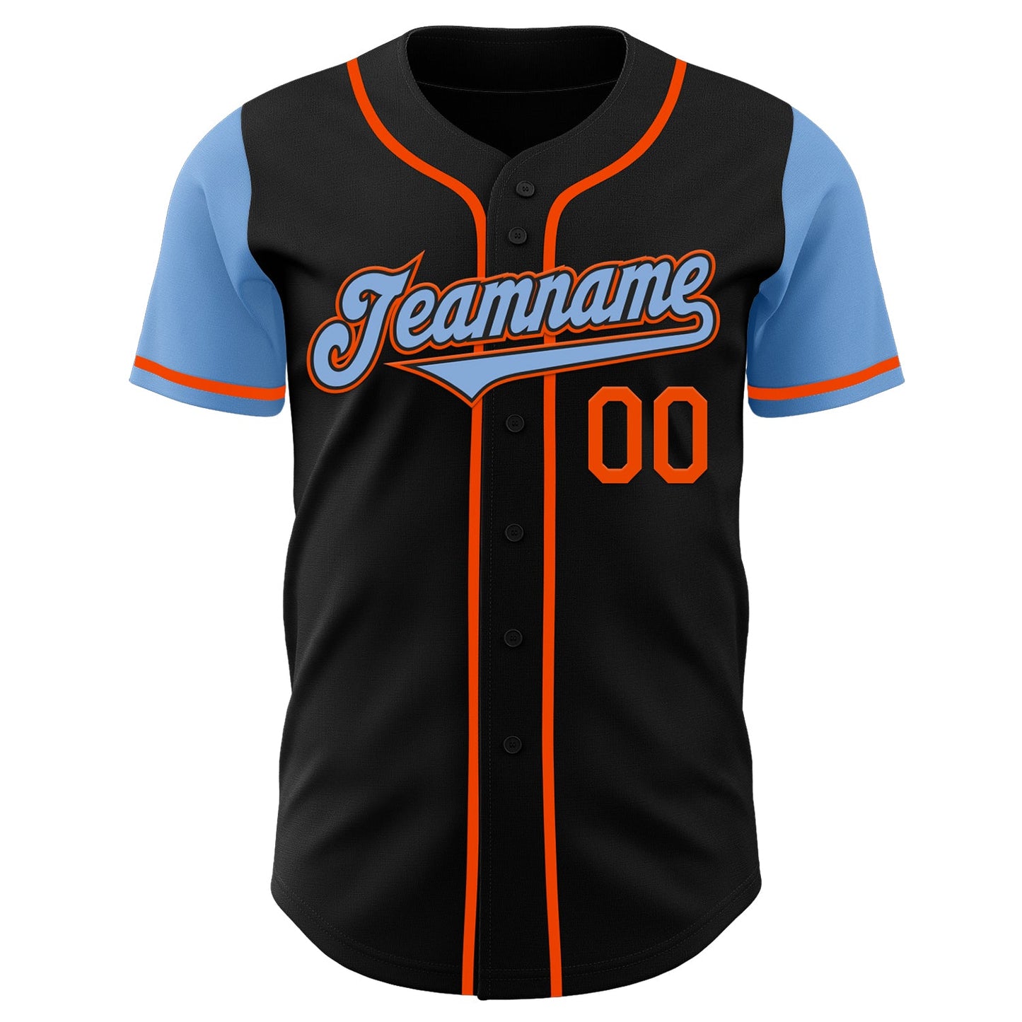 Custom Black Light Blue-Orange Authentic Two Tone Baseball Jersey view 2