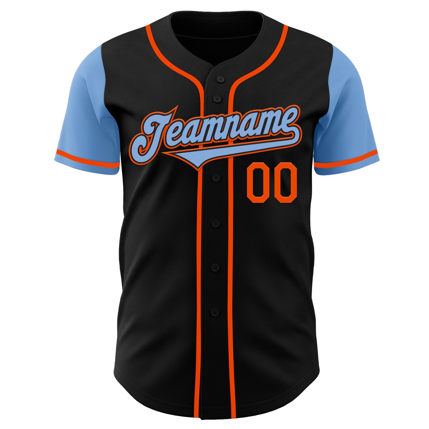 Custom Black Light Blue-Orange Authentic Two Tone Baseball Jersey view 2