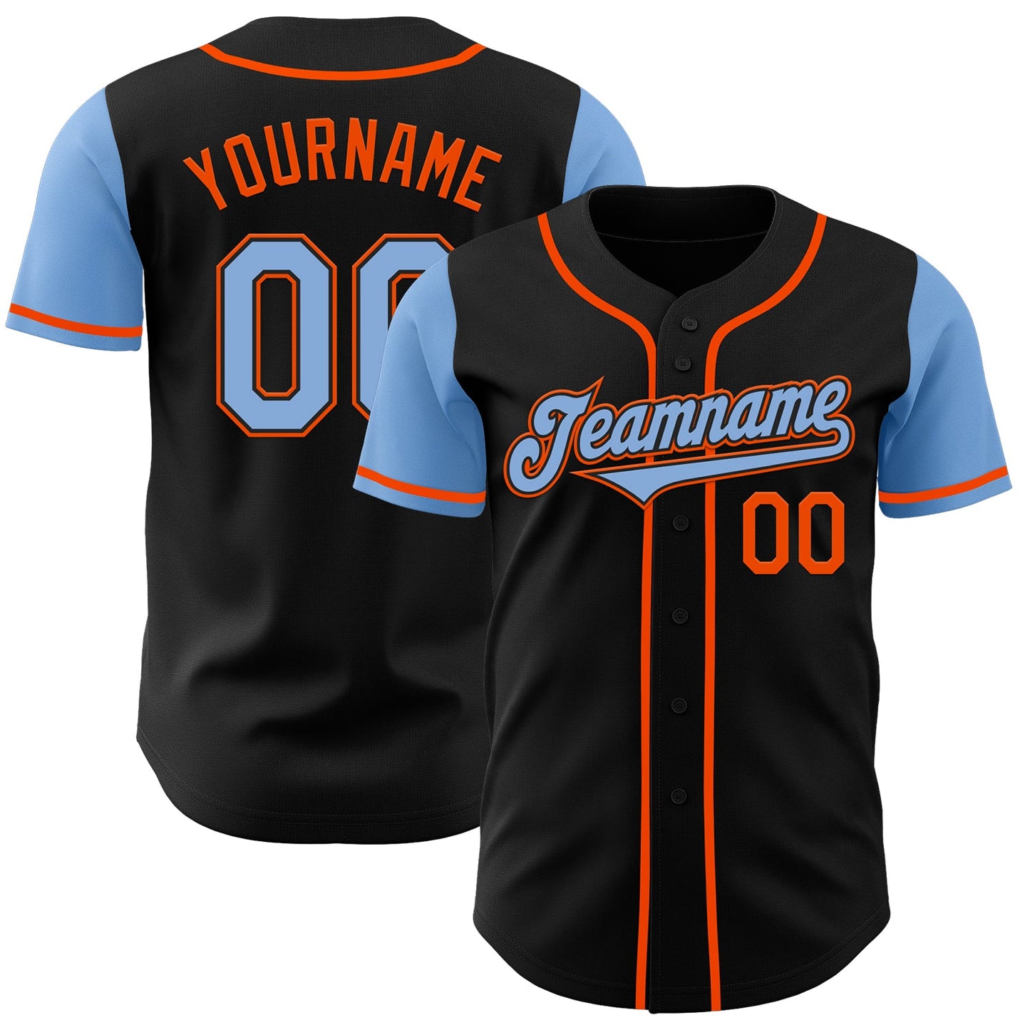 Custom Black Light Blue-Orange Authentic Two Tone Baseball Jersey - Main View