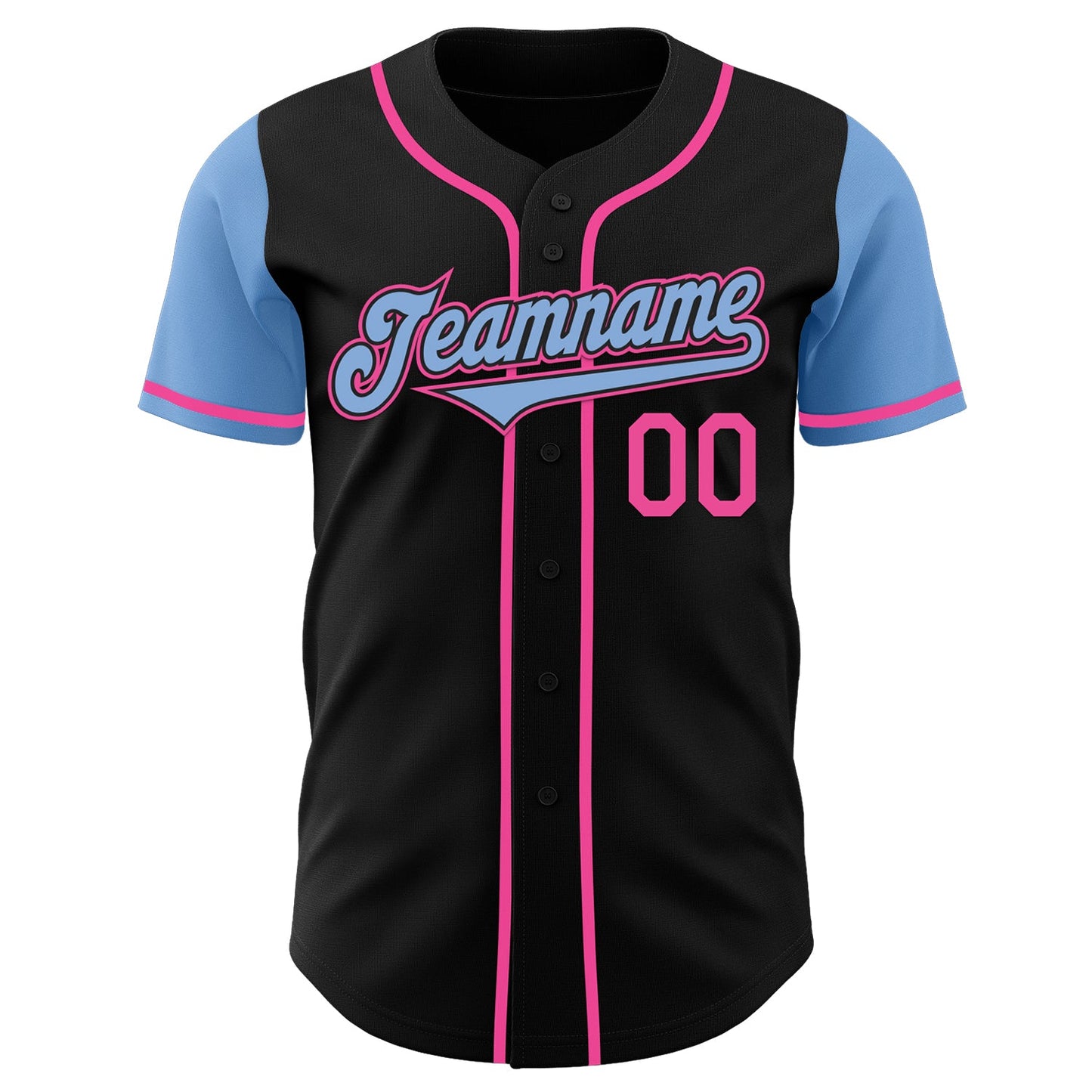 Custom Black Light Blue-Pink Authentic Two Tone Baseball Jersey view 2