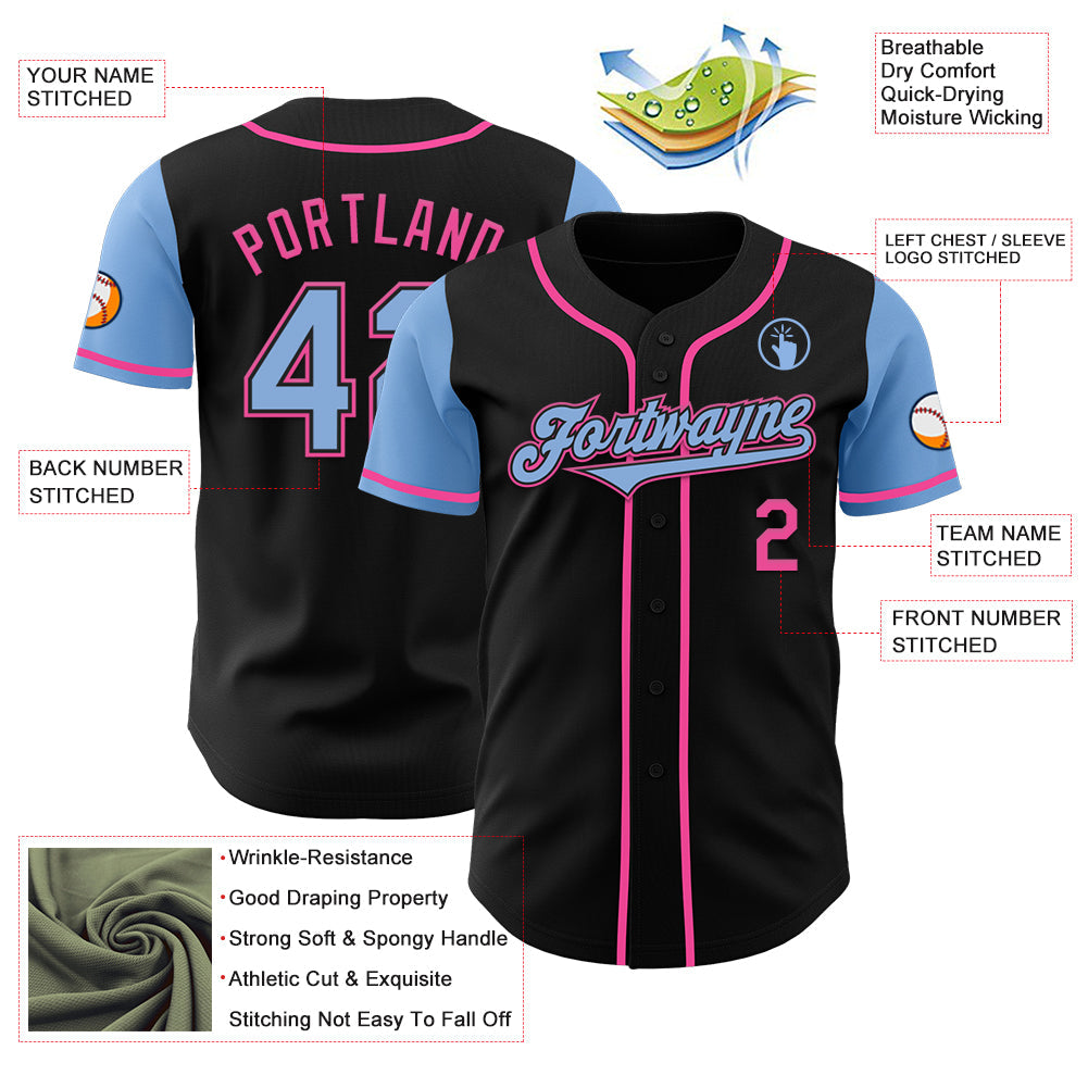 Custom Black Light Blue-Pink Authentic Two Tone Baseball Jersey view 3