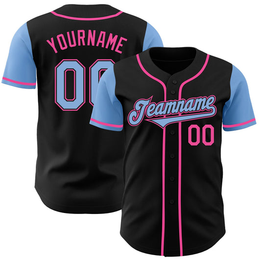 Custom Black Light Blue-Pink Authentic Two Tone Baseball Jersey - Main View