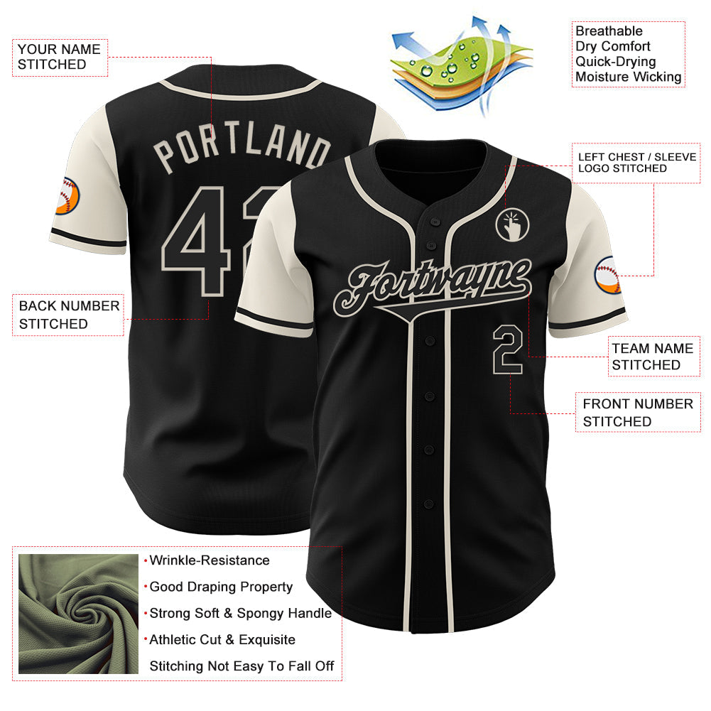 Custom Black Cream Authentic Two Tone Baseball Jersey view 3