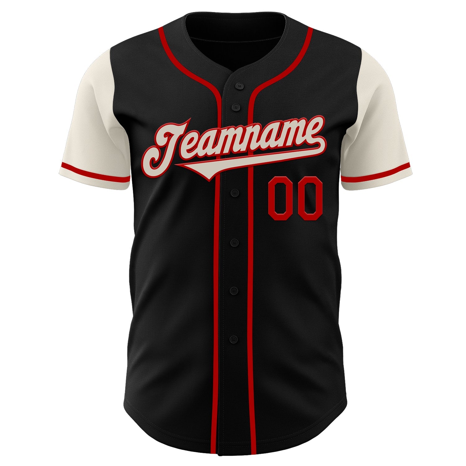 Custom Black Cream-Red Authentic Two Tone Baseball Jersey view 2