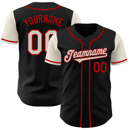 Custom Black Cream-Red Authentic Two Tone Baseball Jersey - Main View
