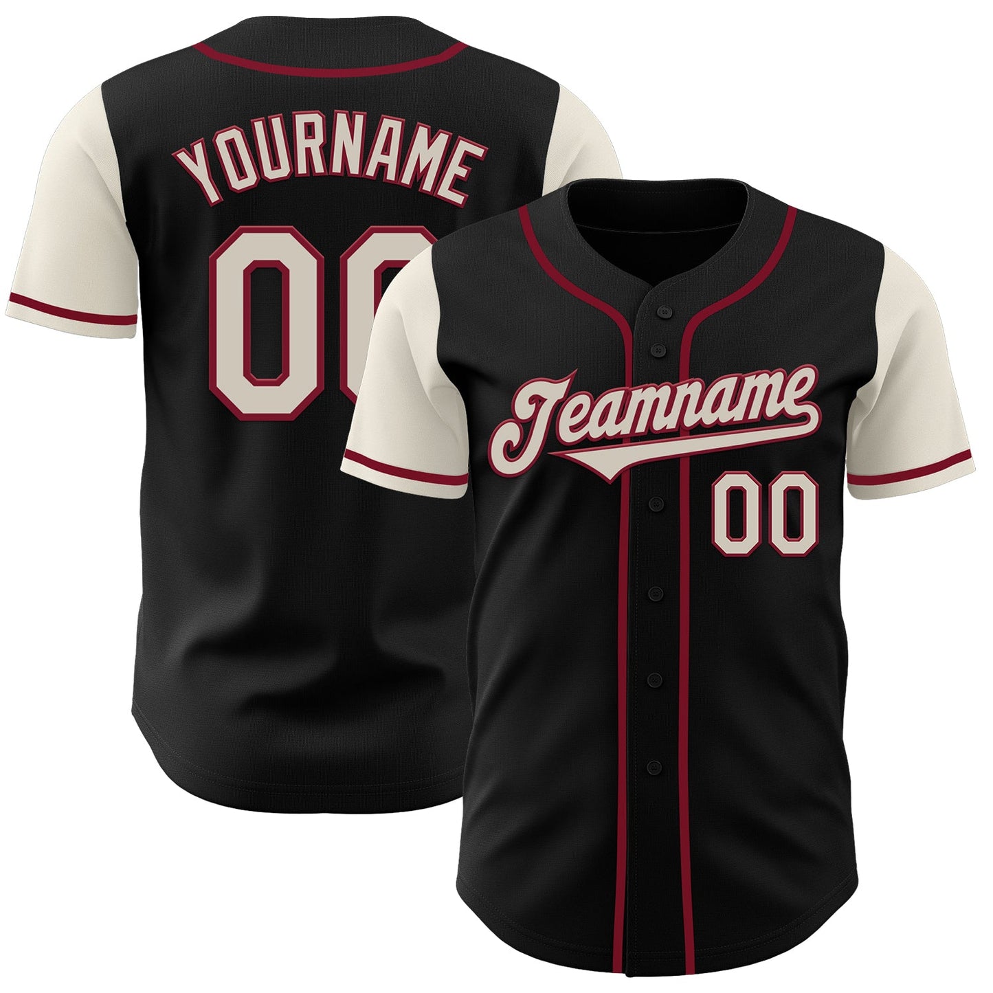 Custom Black Cream-Crimson Authentic Two Tone Baseball Jersey - Main View