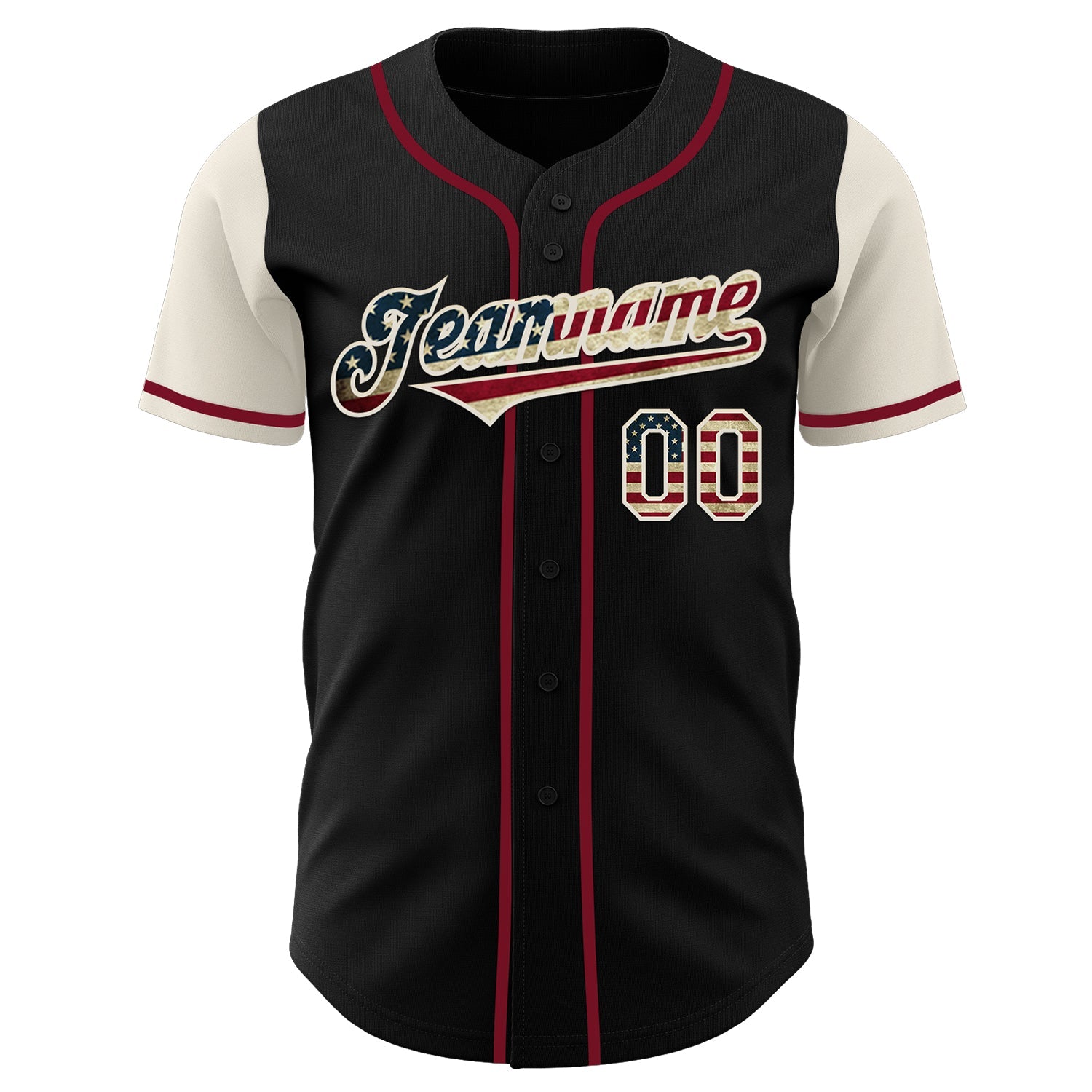 Custom Black Vintage USA Flag Cream-Crimson Authentic Two Tone Baseball Jersey view 2