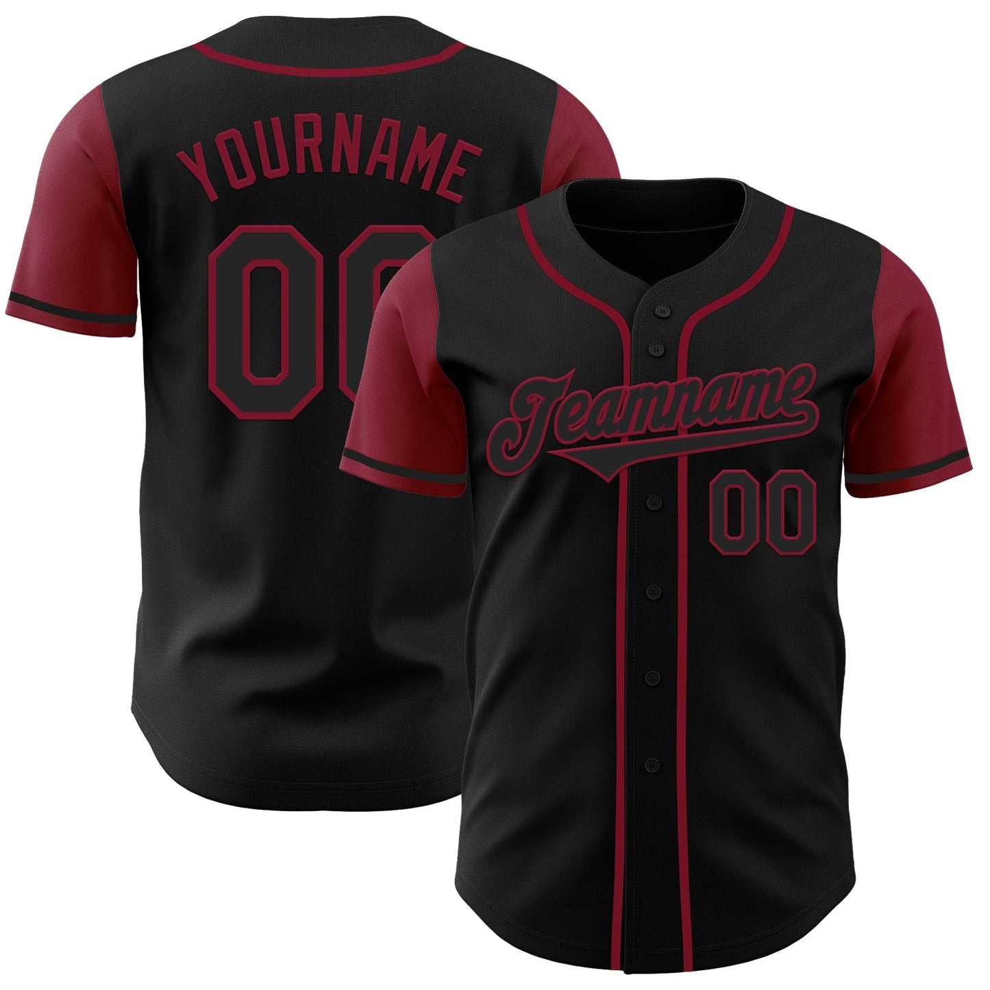 Custom Black Crimson Authentic Two Tone Baseball Jersey - Main View