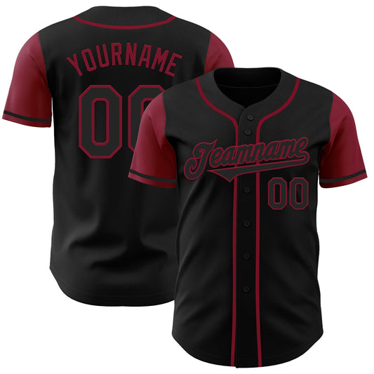 Custom Black Crimson Authentic Two Tone Baseball Jersey - Main View