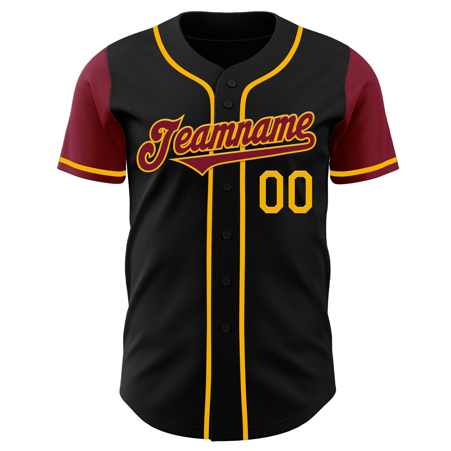 Custom Black Crimson-Gold Authentic Two Tone Baseball Jersey view 2