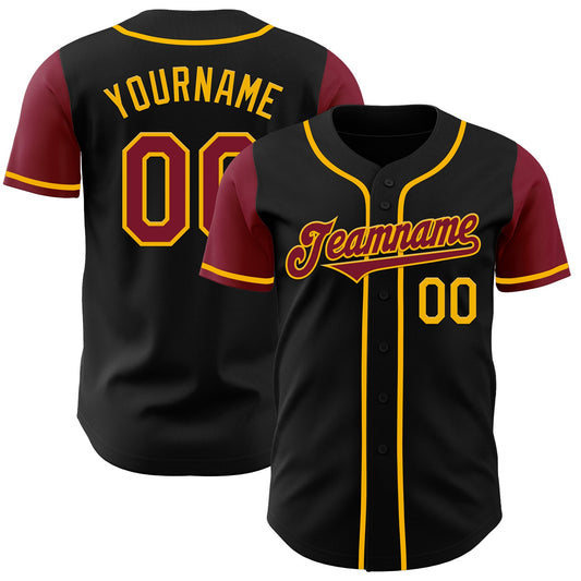 Custom Black Crimson-Gold Authentic Two Tone Baseball Jersey - Main View