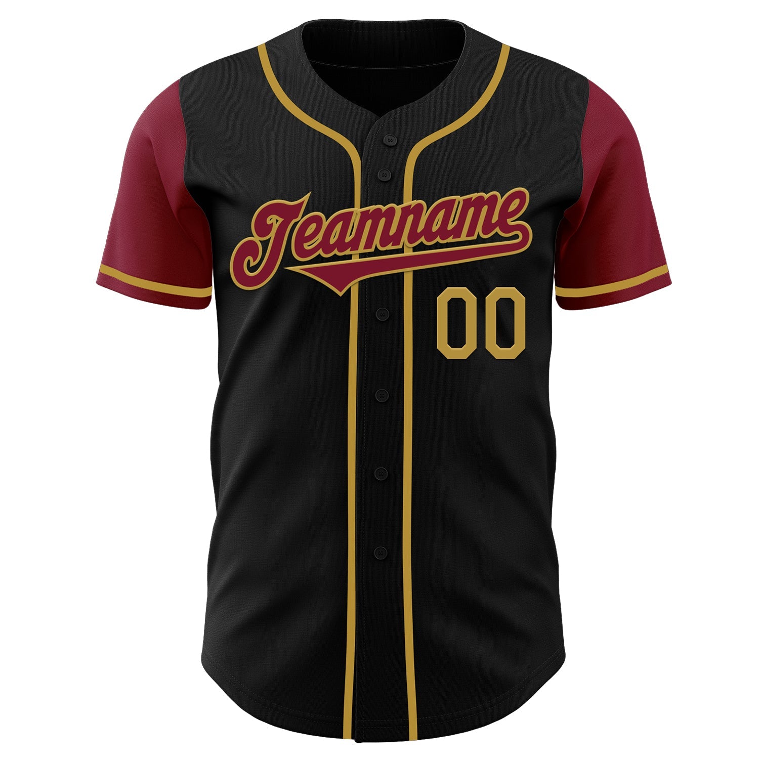Custom Black Crimson-Old Gold Authentic Two Tone Baseball Jersey view 2