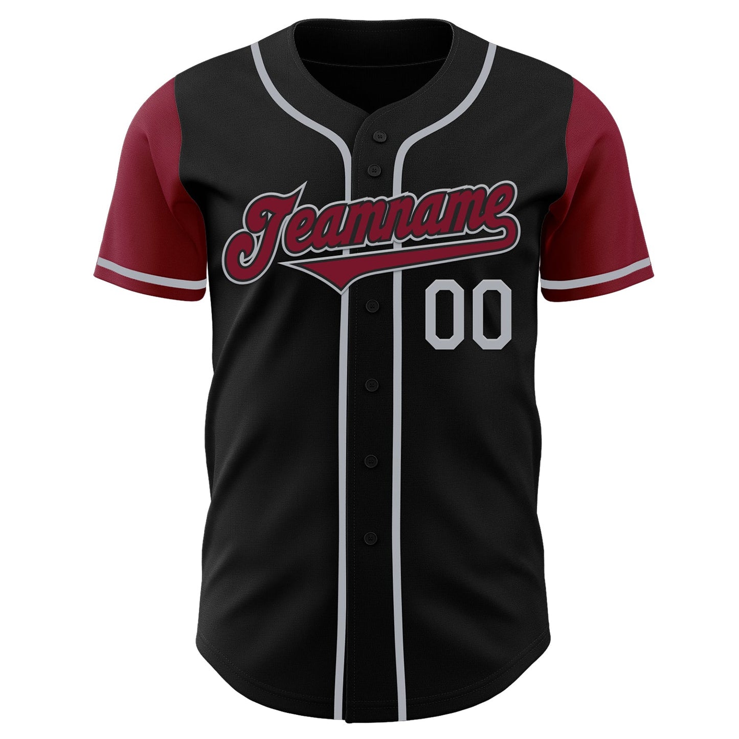 Custom Black Crimson-Gray Authentic Two Tone Baseball Jersey view 2