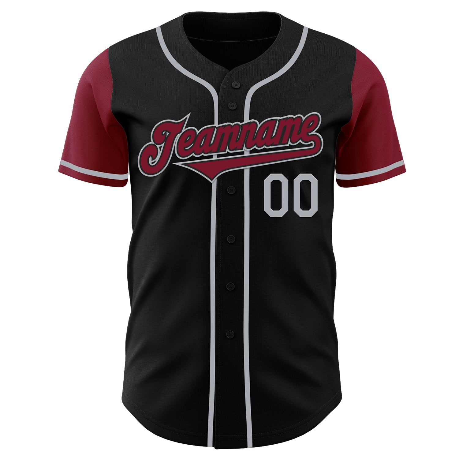 Custom Black Crimson-Gray Authentic Two Tone Baseball Jersey view 2