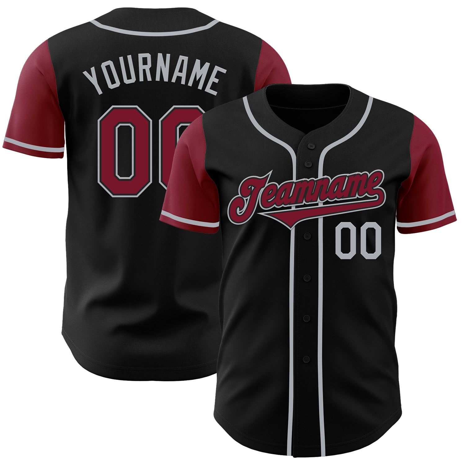 Custom Black Crimson-Gray Authentic Two Tone Baseball Jersey - Main View