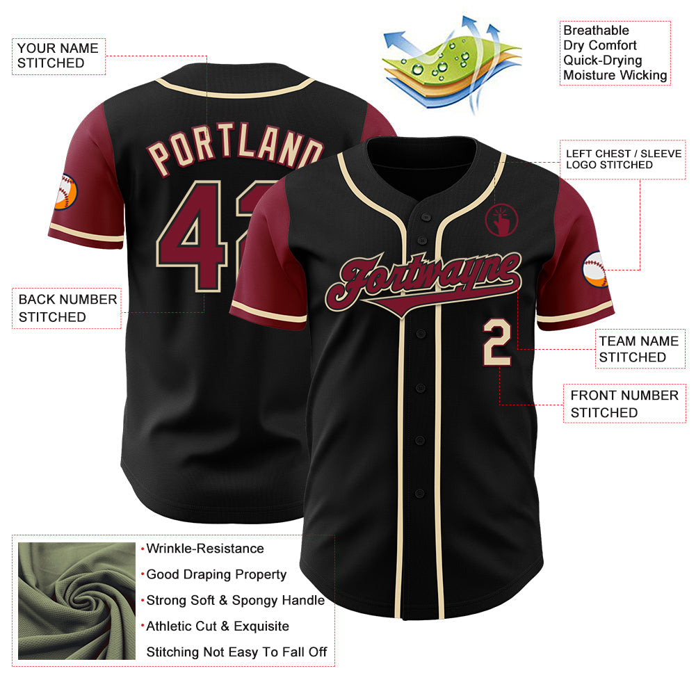 Custom Black Crimson-Cream Authentic Two Tone Baseball Jersey view 3