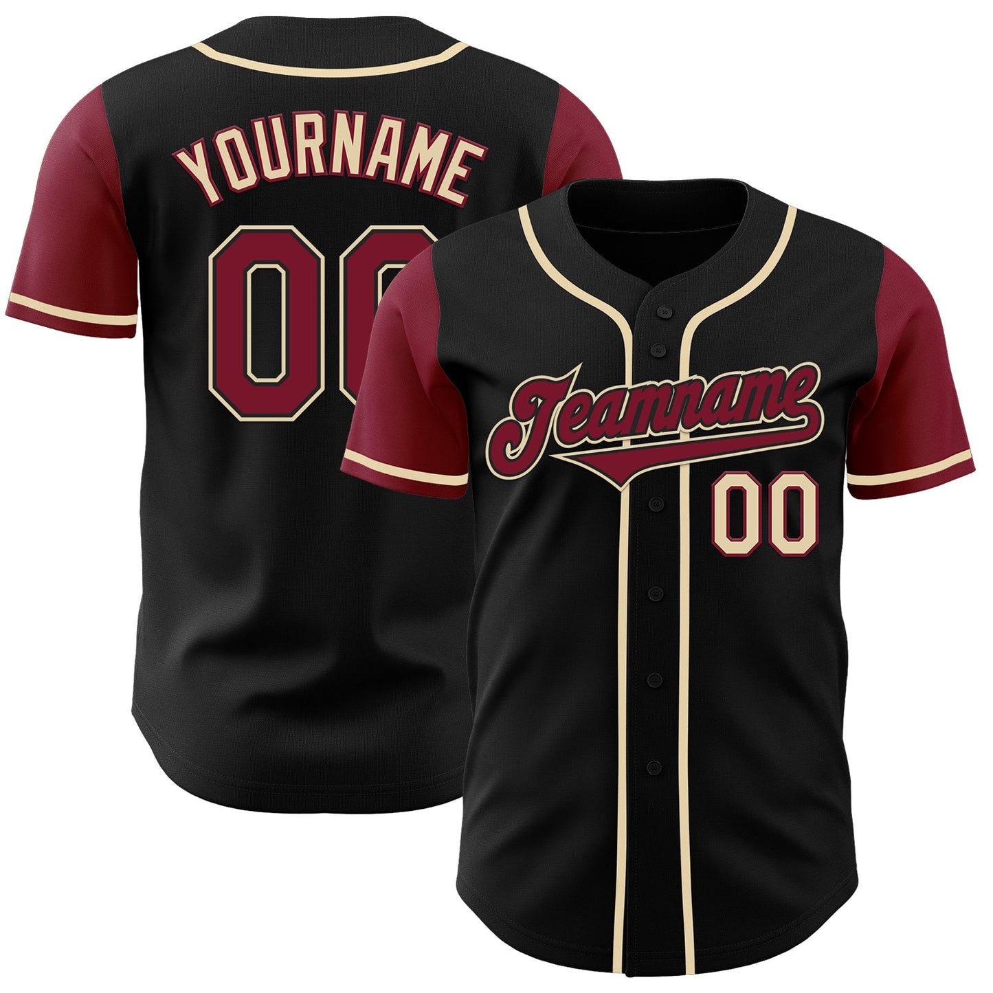 Custom Black Crimson-Cream Authentic Two Tone Baseball Jersey - Main View