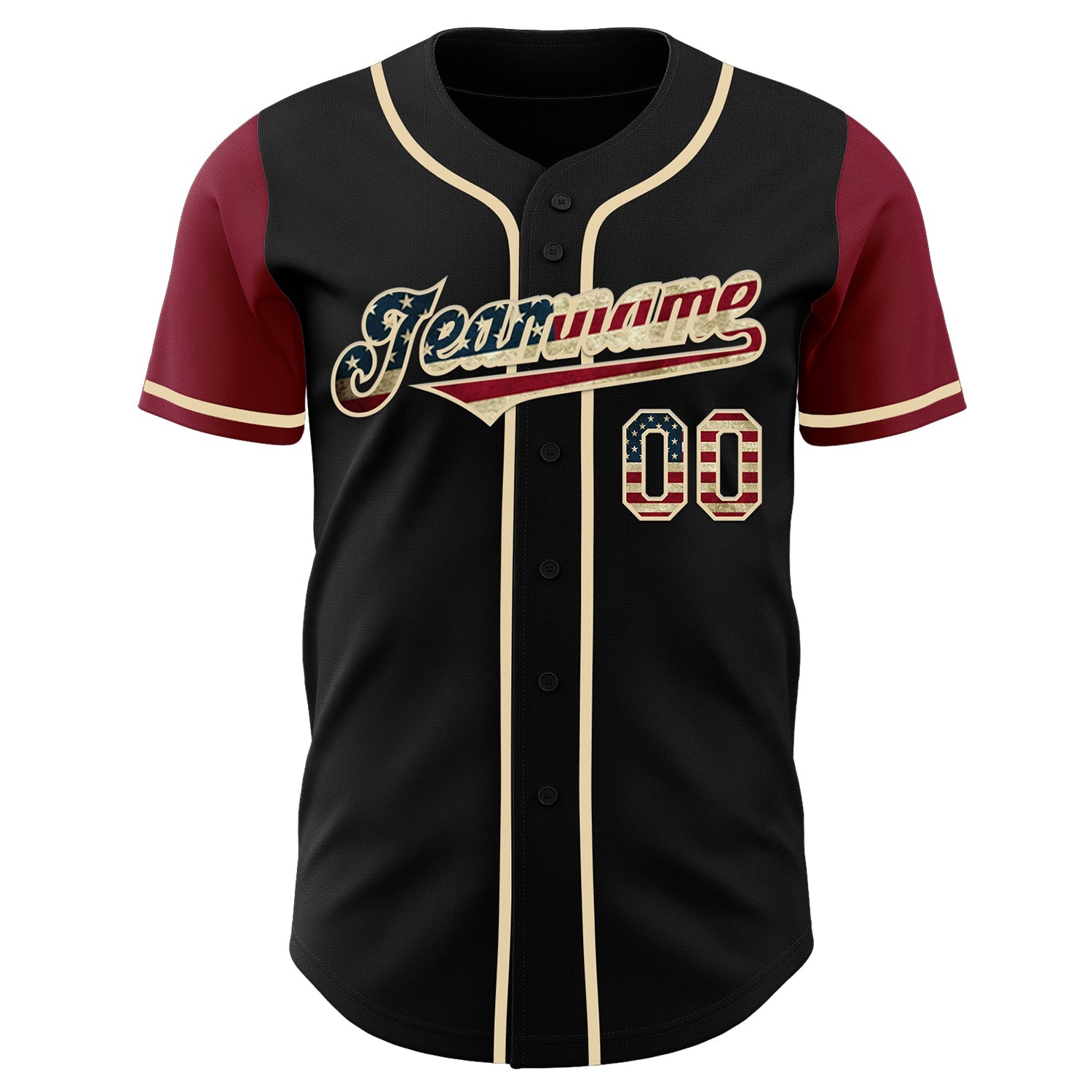Custom Black Vintage USA Flag Cream-Crimson Authentic Two Tone Baseball Jersey view 2