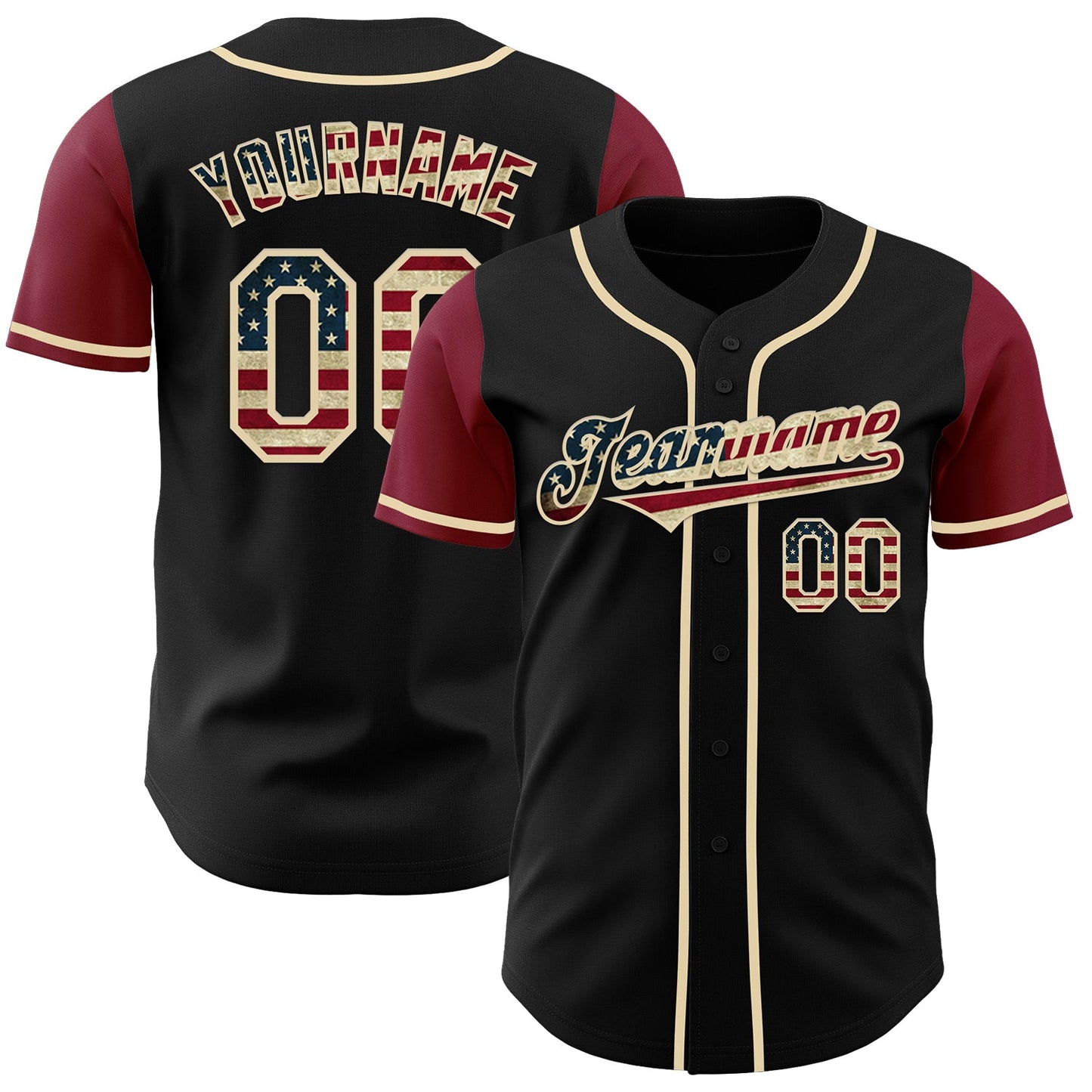 Custom Black Vintage USA Flag Cream-Crimson Authentic Two Tone Baseball Jersey - Main View