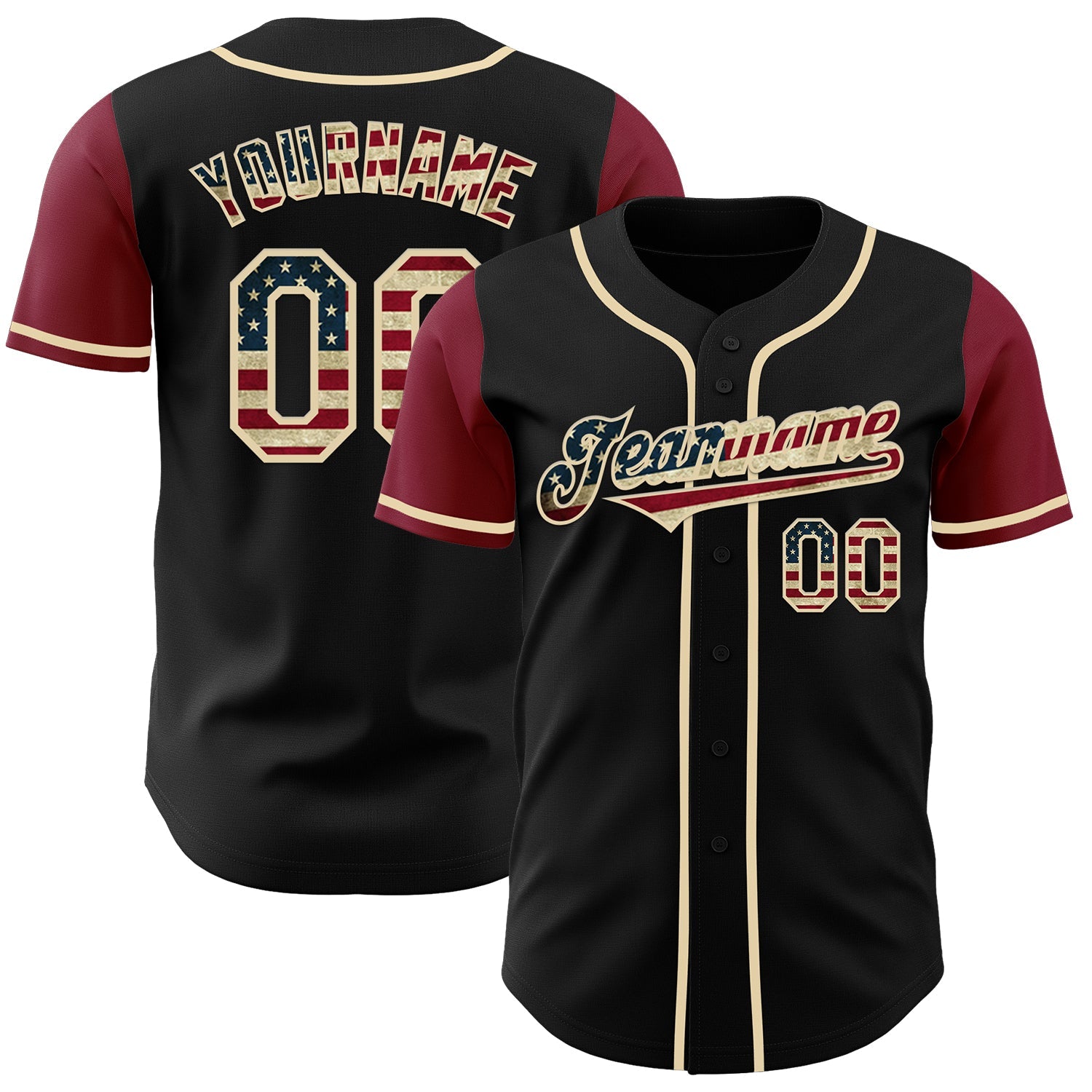 Custom Black Vintage USA Flag Cream-Crimson Authentic Two Tone Baseball Jersey - Main View