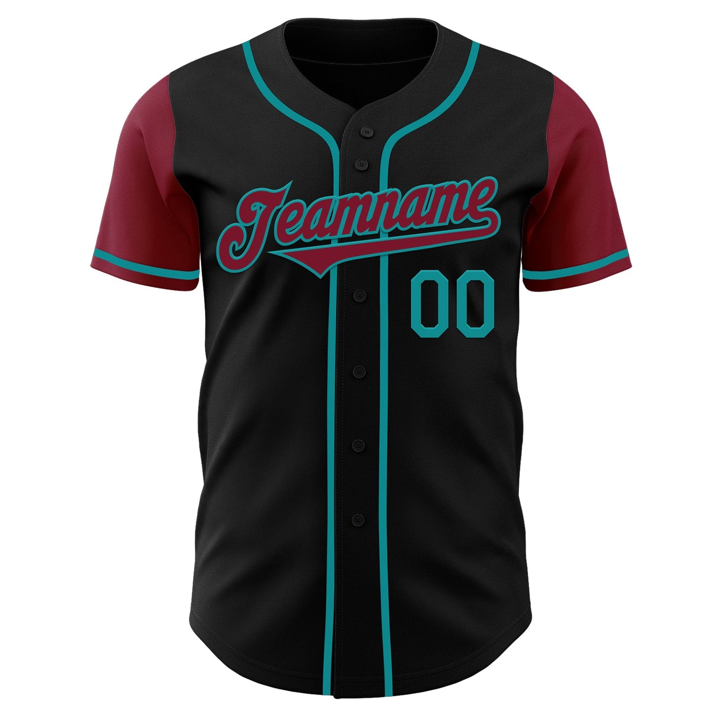 Custom Black Crimson-Teal Authentic Two Tone Baseball Jersey view 2