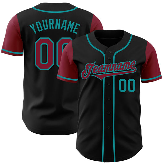 Custom Black Crimson-Teal Authentic Two Tone Baseball Jersey - Main View