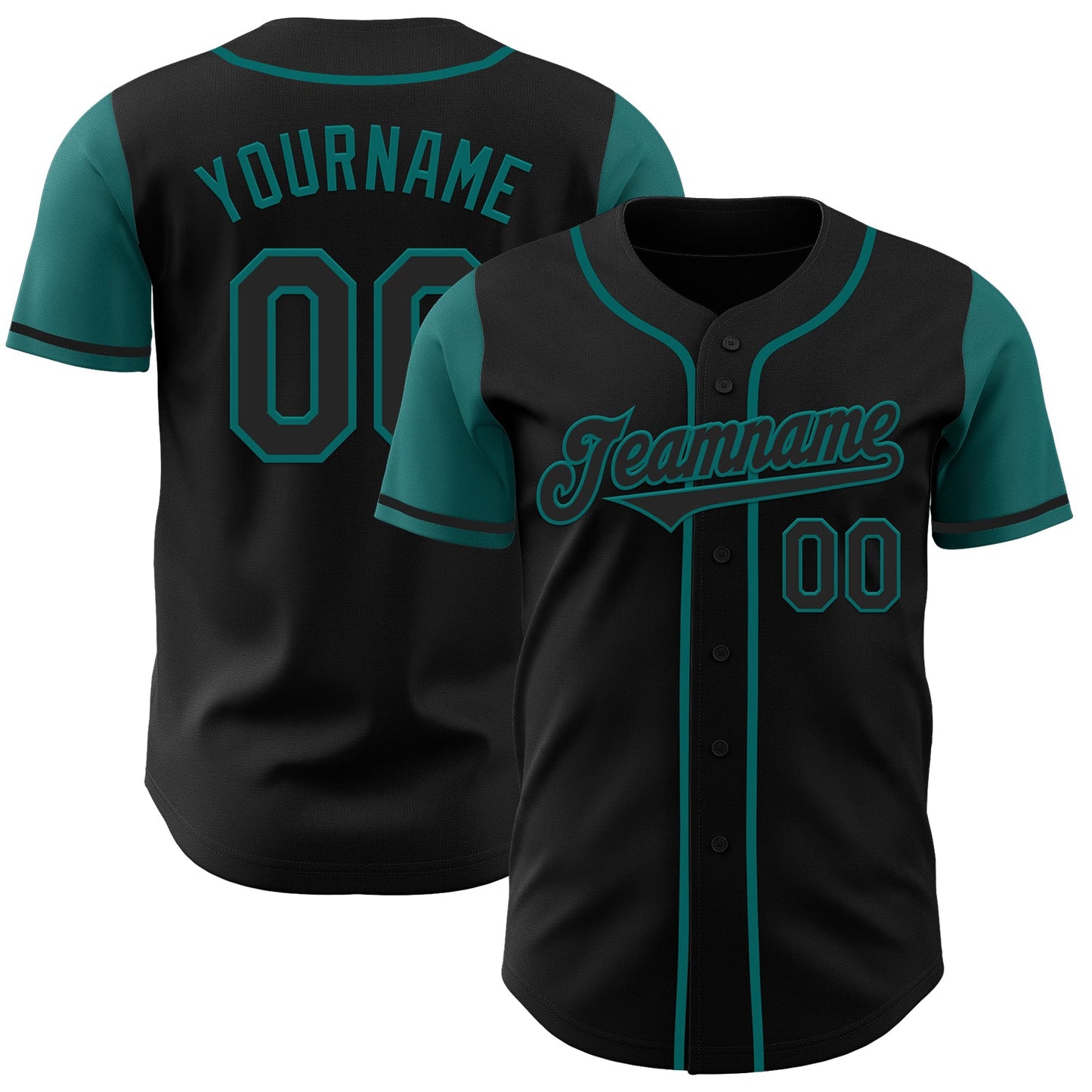 Custom Black Teal Authentic Two Tone Baseball Jersey - Main View
