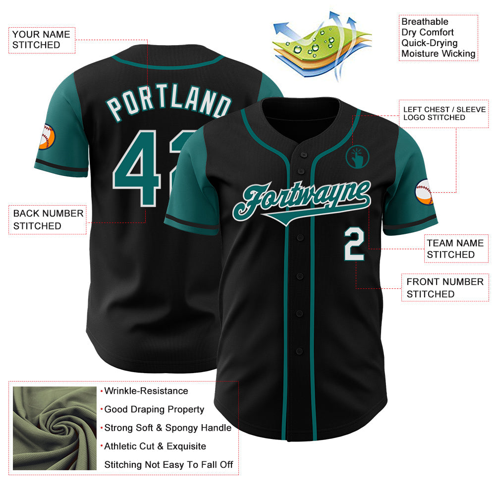 Custom Black Teal-White Authentic Two Tone Baseball Jersey view 3