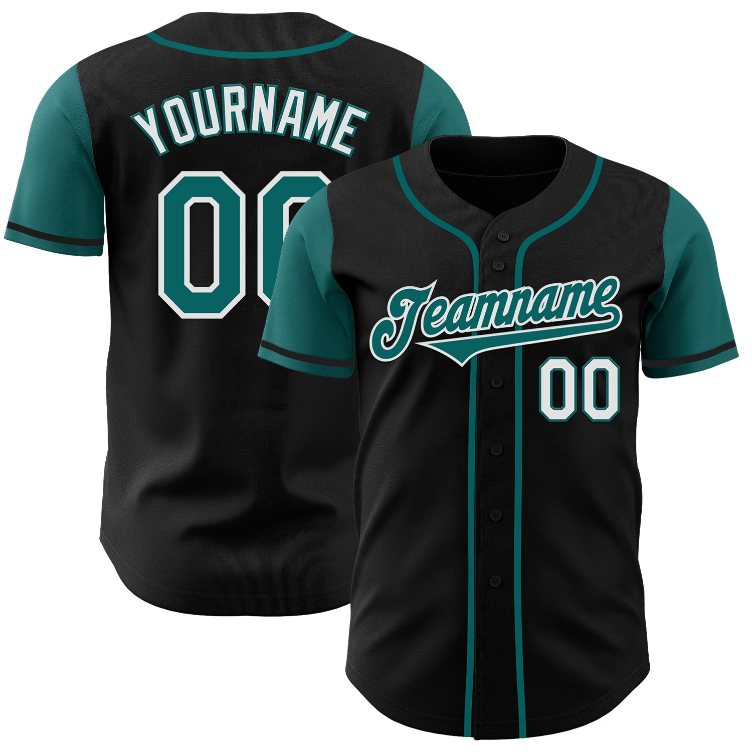 Custom Black Teal-White Authentic Two Tone Baseball Jersey - Main View