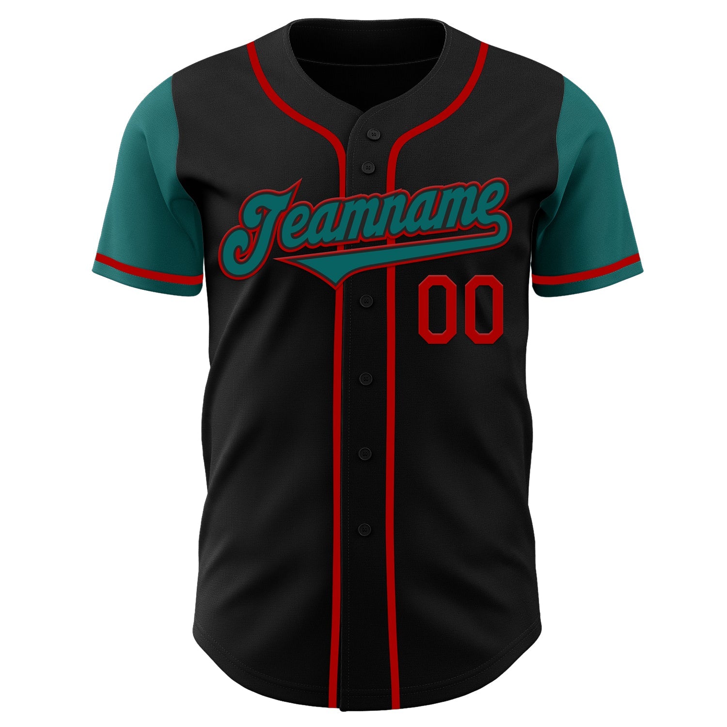 Custom Black Teal-Red Authentic Two Tone Baseball Jersey view 2