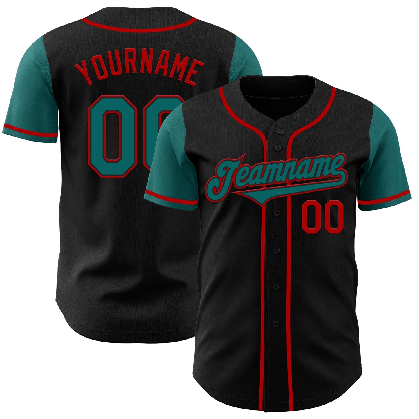 Custom Black Teal-Red Authentic Two Tone Baseball Jersey - Main View