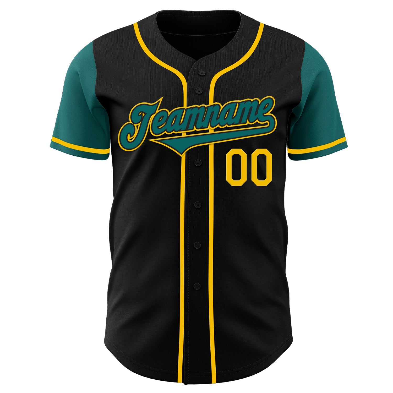 Custom Black Teal-Yellow Authentic Two Tone Baseball Jersey view 2