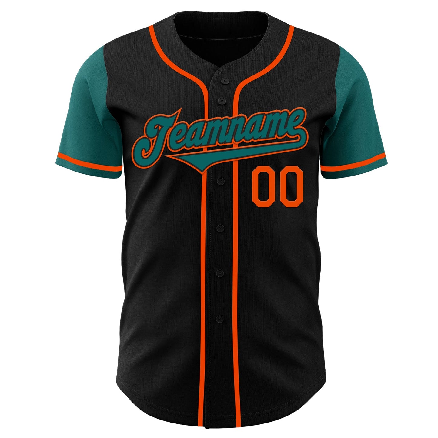 Custom Black Teal-Orange Authentic Two Tone Baseball Jersey view 2