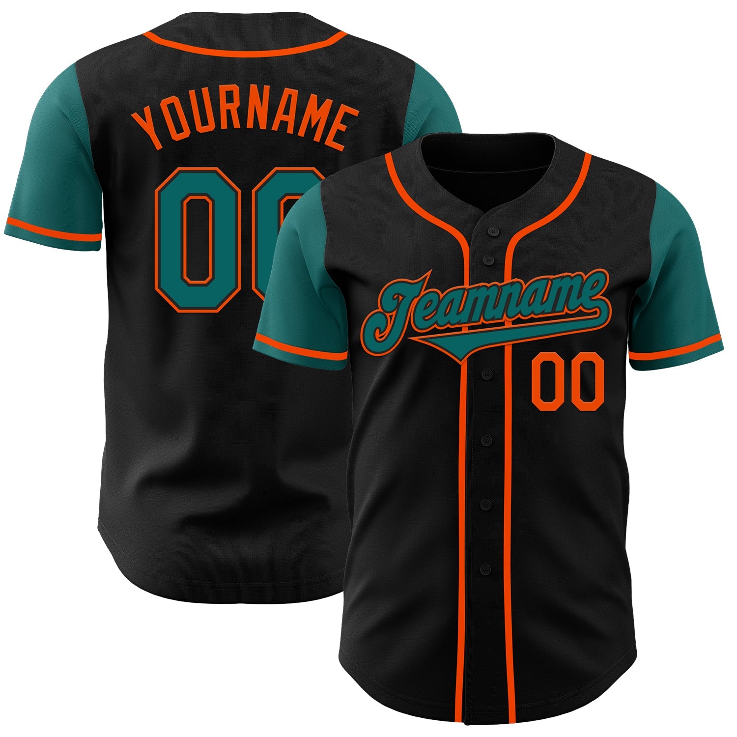 Custom Black Teal-Orange Authentic Two Tone Baseball Jersey - Main View