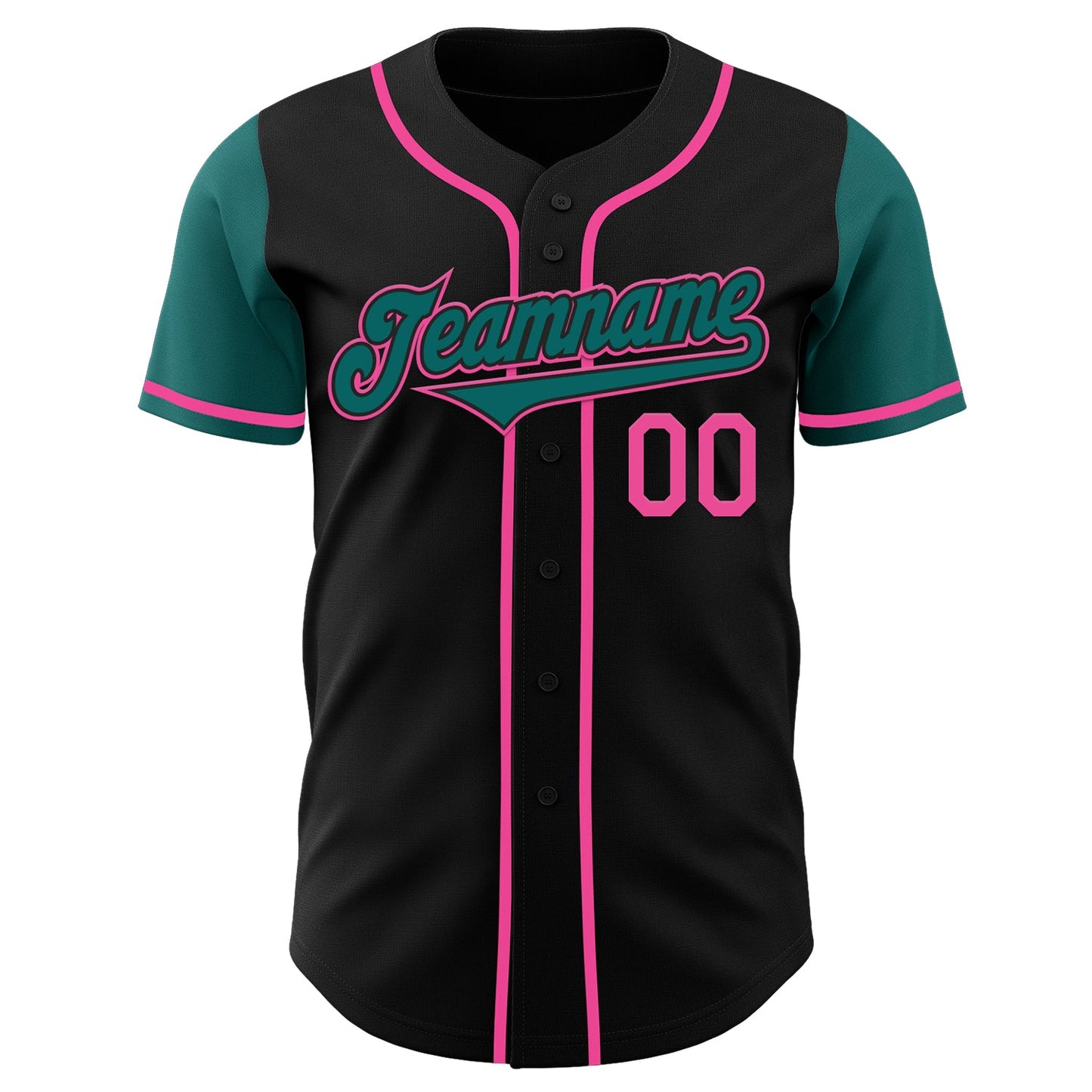Custom Black Teal-Pink Authentic Two Tone Baseball Jersey view 2