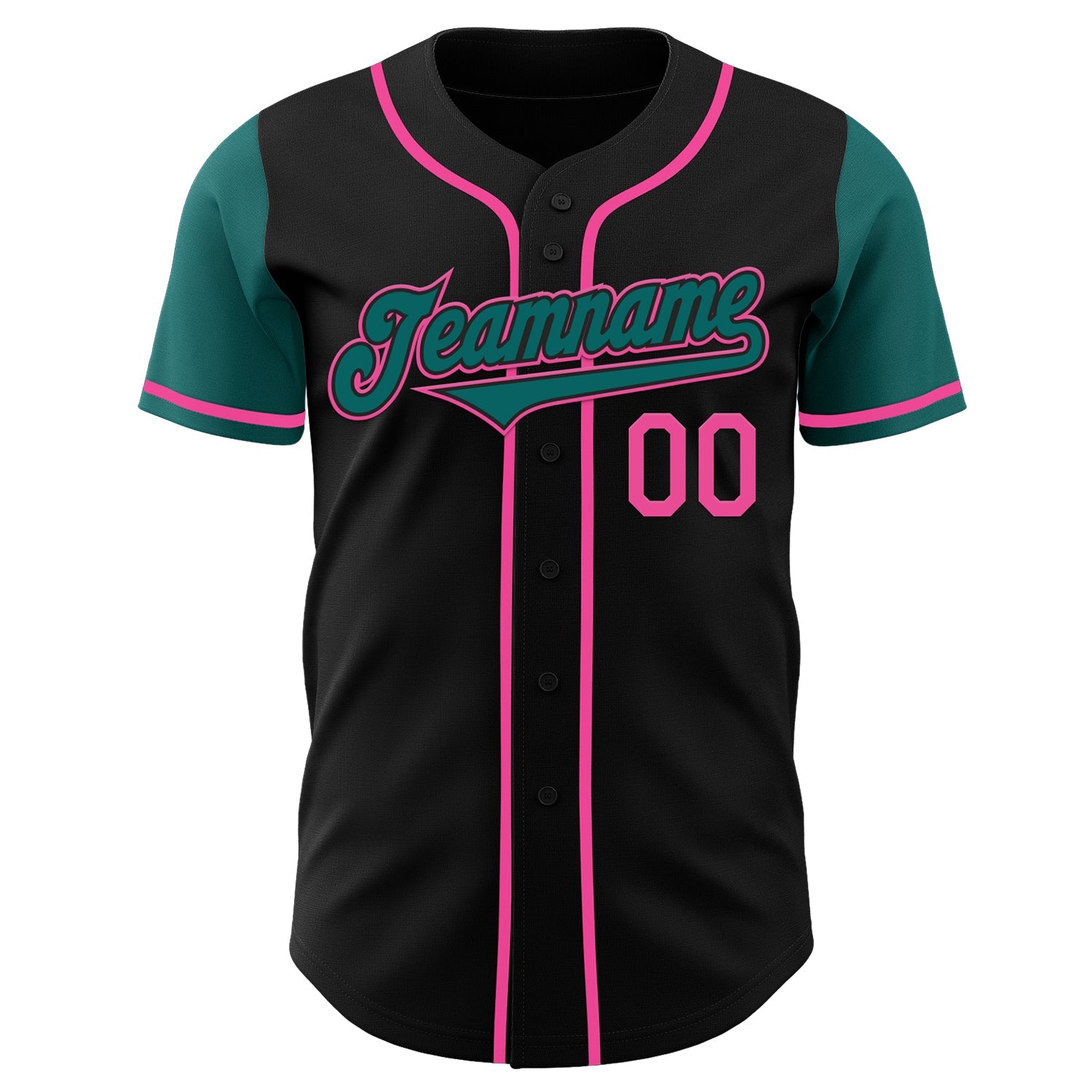 Custom Black Teal-Pink Authentic Two Tone Baseball Jersey view 2