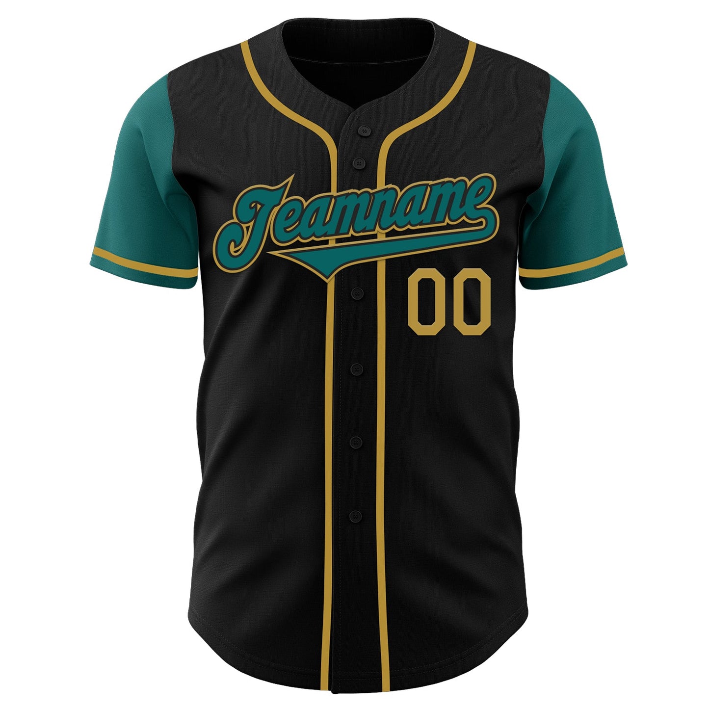 Custom Black Teal-Old Gold Authentic Two Tone Baseball Jersey view 2
